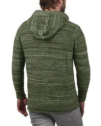 olivgrüner horizontal gestreifter Pullover mit einem Kapuze von Solid