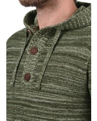 olivgrüner horizontal gestreifter Pullover mit einem Kapuze von Solid