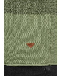 olivgrüner horizontal gestreifter Pullover mit einem Rundhalsausschnitt von BLEND