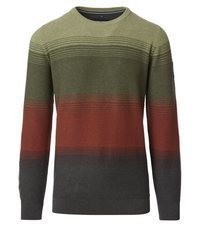 olivgrüner horizontal gestreifter Pullover mit einem Rundhalsausschnitt von Casamoda