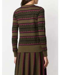 olivgrüner horizontal gestreifter Pullover mit einem Rundhalsausschnitt von Temperley London