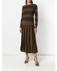 olivgrüner horizontal gestreifter Pullover mit einem Rundhalsausschnitt von Temperley London