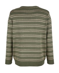 olivgrüner horizontal gestreifter Pullover mit einem Rundhalsausschnitt von ROGER KENT