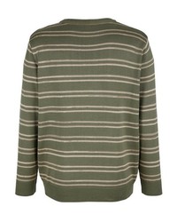 olivgrüner horizontal gestreifter Pullover mit einem Rundhalsausschnitt von ROGER KENT