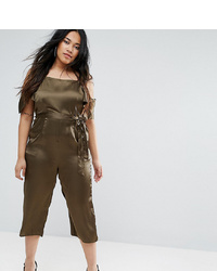 olivgrüner Jumpsuit aus Satin