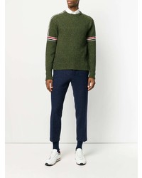 olivgrüner Mohair Pullover mit einem Rundhalsausschnitt von Thom Browne