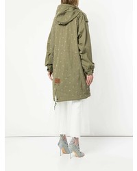 olivgrüner Parka mit Blumenmuster von Tu Es Mon Trésor