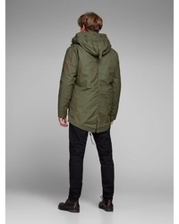 olivgrüner Parka mit einem Schwalbenschwanz von Jack & Jones