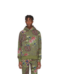 olivgrüner Pullover mit einem Kapuze mit Blumenmuster von Noah NYC