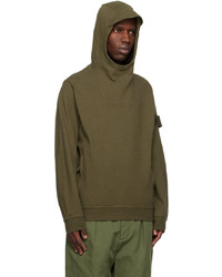 olivgrüner Pullover mit einem Kapuze von Stone Island