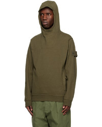 olivgrüner Pullover mit einem Kapuze von Stone Island