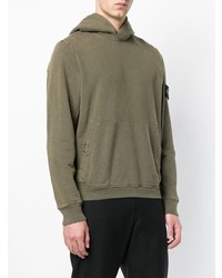 olivgrüner Pullover mit einem Kapuze von Stone Island