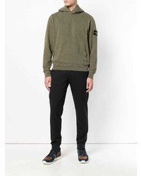 olivgrüner Pullover mit einem Kapuze von Stone Island