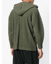 olivgrüner Pullover mit einem Kapuze von Homme Plissé Issey Miyake