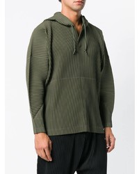 olivgrüner Pullover mit einem Kapuze von Homme Plissé Issey Miyake