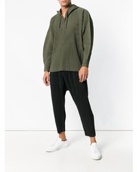 olivgrüner Pullover mit einem Kapuze von Homme Plissé Issey Miyake