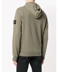 olivgrüner Pullover mit einem Kapuze von Stone Island