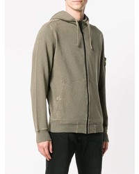 olivgrüner Pullover mit einem Kapuze von Stone Island