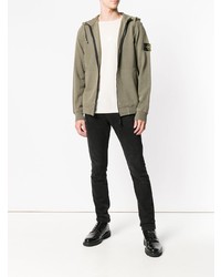 olivgrüner Pullover mit einem Kapuze von Stone Island