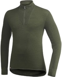 olivgrüner Pullover mit einem Reißverschluss am Kragen von Woolpower
