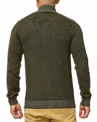 olivgrüner Pullover mit einem Reißverschluß von INDICODE