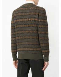 olivgrüner Pullover mit einem Rundhalsausschnitt mit Norwegermuster von Kent & Curwen