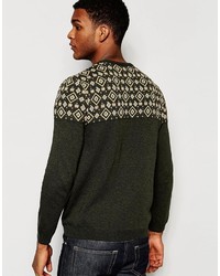 olivgrüner Pullover mit einem Rundhalsausschnitt mit geometrischem Muster von Asos