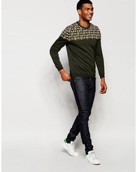 olivgrüner Pullover mit einem Rundhalsausschnitt mit geometrischem Muster von Asos