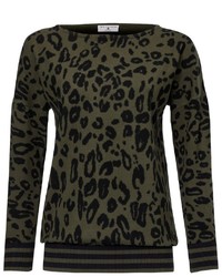 olivgrüner Pullover mit einem Rundhalsausschnitt mit Leopardenmuster von RICK CARDONA by Heine