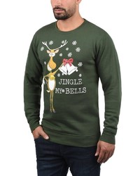 olivgrüner Pullover mit einem Rundhalsausschnitt mit Weihnachten Muster von Solid