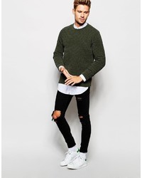 olivgrüner Pullover mit einem Rundhalsausschnitt von Asos