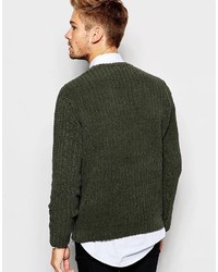 olivgrüner Pullover mit einem Rundhalsausschnitt von Asos