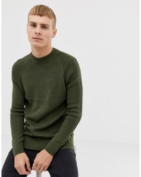 olivgrüner Pullover mit einem Rundhalsausschnitt von Burton Menswear