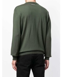 olivgrüner Pullover mit einem Rundhalsausschnitt von Les Hommes