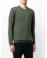 olivgrüner Pullover mit einem Rundhalsausschnitt von Les Hommes