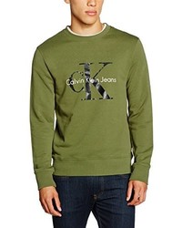 olivgrüner Pullover mit einem Rundhalsausschnitt von Calvin Klein Jeans