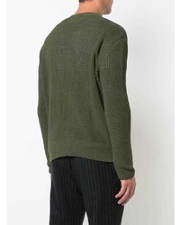 olivgrüner Pullover mit einem Rundhalsausschnitt von Yang Li