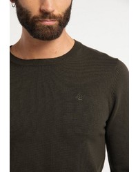 olivgrüner Pullover mit einem Rundhalsausschnitt von Dreimaster