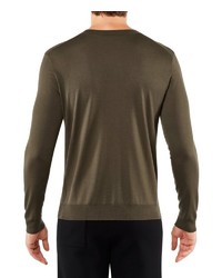 olivgrüner Pullover mit einem Rundhalsausschnitt von Falke