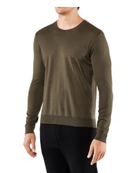 olivgrüner Pullover mit einem Rundhalsausschnitt von Falke