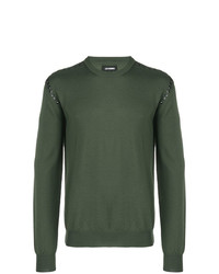 olivgrüner Pullover mit einem Rundhalsausschnitt von Les Hommes