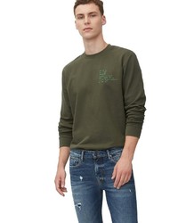 olivgrüner Pullover mit einem Rundhalsausschnitt von Marc O'Polo Denim