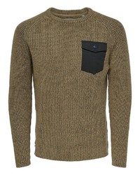 olivgrüner Pullover mit einem Rundhalsausschnitt von ONLY & SONS