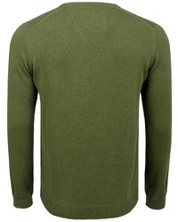 olivgrüner Pullover mit einem V-Ausschnitt von BASEFIELD