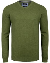 olivgrüner Pullover mit einem V-Ausschnitt von BASEFIELD