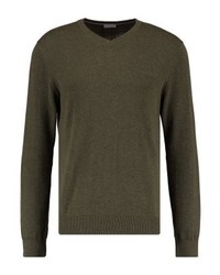 olivgrüner Pullover mit einem V-Ausschnitt von Esprit