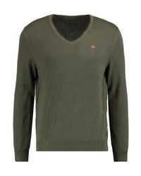 olivgrüner Pullover mit einem V-Ausschnitt von Napapijri
