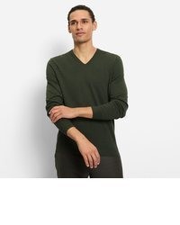 olivgrüner Pullover mit einem V-Ausschnitt von Olymp