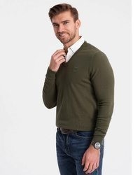 olivgrüner Pullover mit einem V-Ausschnitt von OMBRE