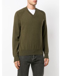 olivgrüner Pullover mit einem V-Ausschnitt von Tom Ford